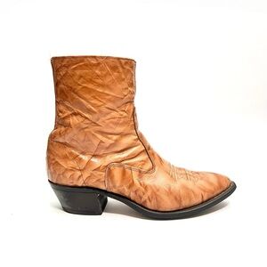 Vintage 1990s men's brown marbled leather zip up western ankle boots
